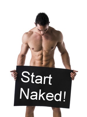 Naked man with sign