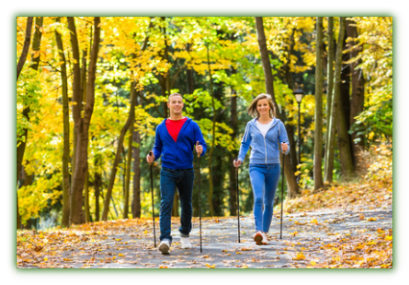 Walking couple in forest