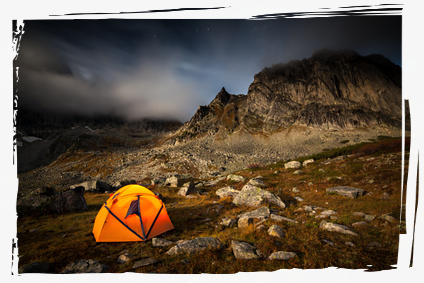 Tent on a rocky hill