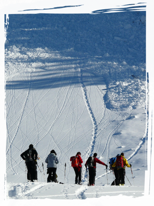 Group of skiiers on a trip