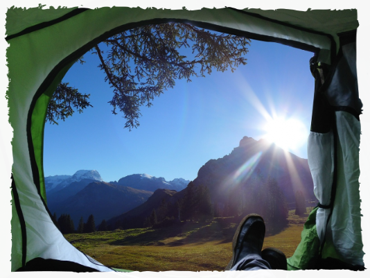 Inside a tent