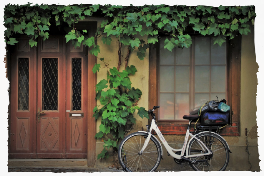 Bicycle against a house