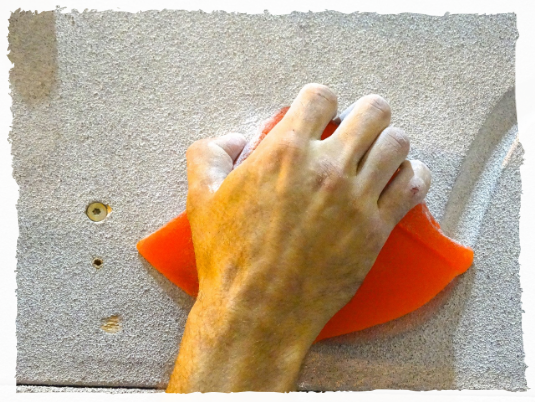 Hand on climbing hold.