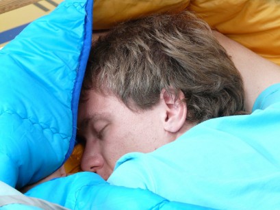 Person sleeping in sleeping bag